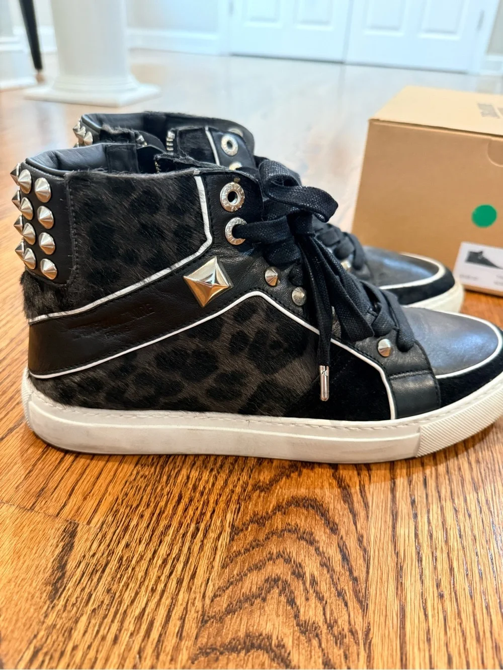 Zadig and Voltaire Womens Black High-Top Sneakers with Stud Accents